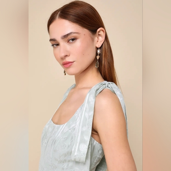 Lulus Picturesque Allure Sage Green Jacquard Tie-Strap Maxi Dress Wedding Party - Picture 4 of 9